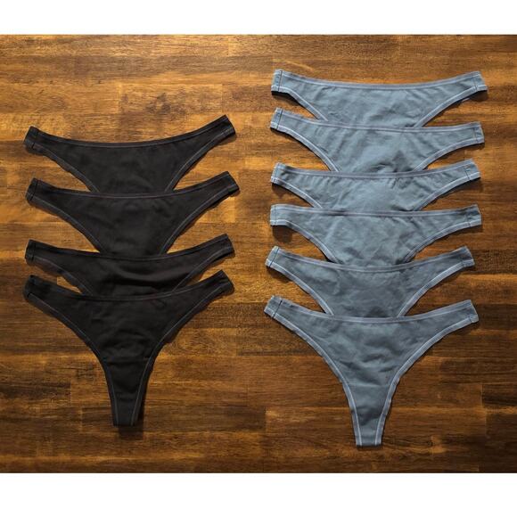 Set of 10 Quince Women’s Small Thong Organic Cotton Stretch Panties Black Blue - Picture 1 of 6